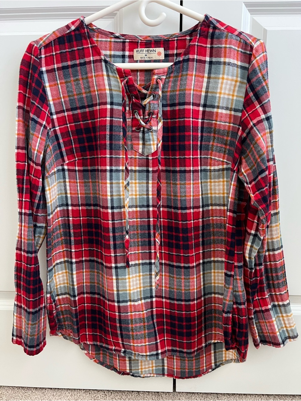 Ruff Hewn Red Plaid Lace-Up Tunic Top